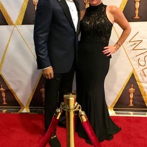 Cachet black sequin evening gown